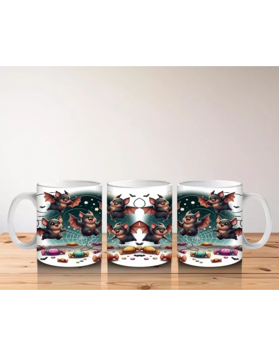 Şeker Toplayan Cadılar Figürlü Renkli Cadılar Bayramı Baskılı Kupa Bardak