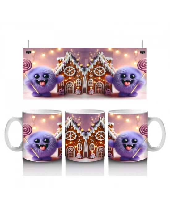 Şekerlemelerle Süslenmiş Perili Kurabiye Ev Figürlü Cadılar Bayramı Baskılı Kupa Bardak