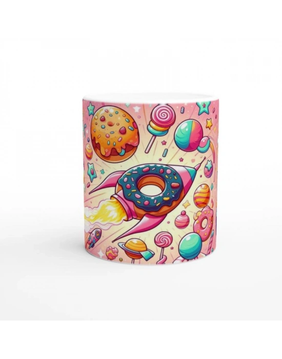 Şekerli Uzay Macerası Temalı Çocuklara Özel Baskılı Kupa Bardak