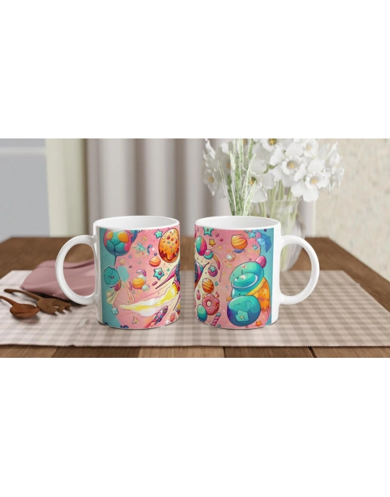 Şekerli Uzay Macerası Temalı Çocuklara Özel Baskılı Kupa Bardak