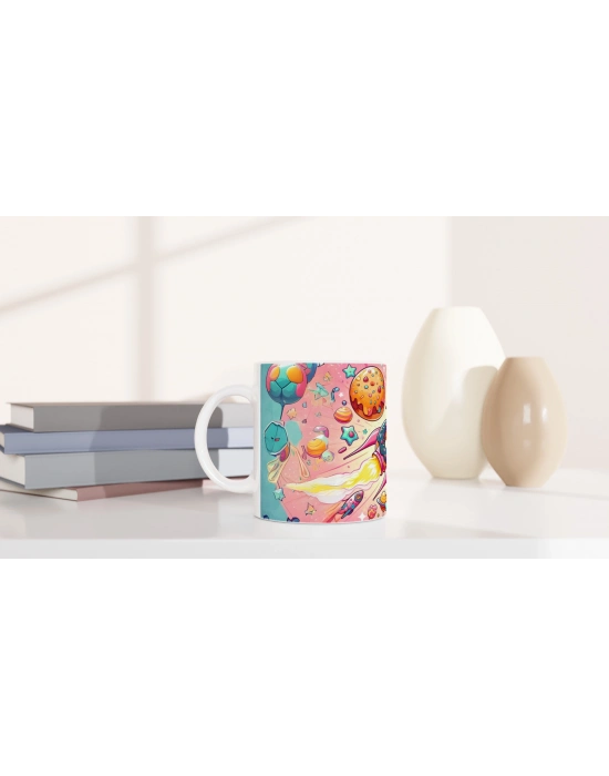 Şekerli Uzay Macerası Temalı Çocuklara Özel Baskılı Kupa Bardak