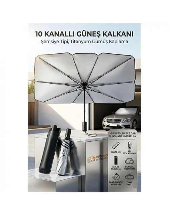 Şemsiye Tipi Araç Güneşliği, Katlanabilir Oto Ön Cam Güneşlik, 10 Telli UV Korumalı 723210