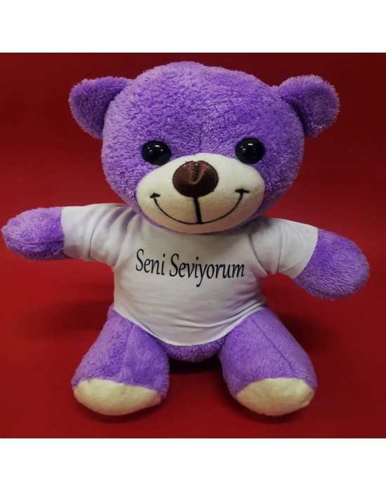 Seni Seviyorum Tişörtlü Mor Peluş Ayıcık