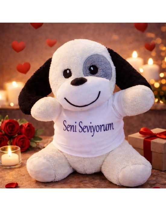 Seni Seviyorum Tişörtlü Sevimli Benekli Peluş Köpek