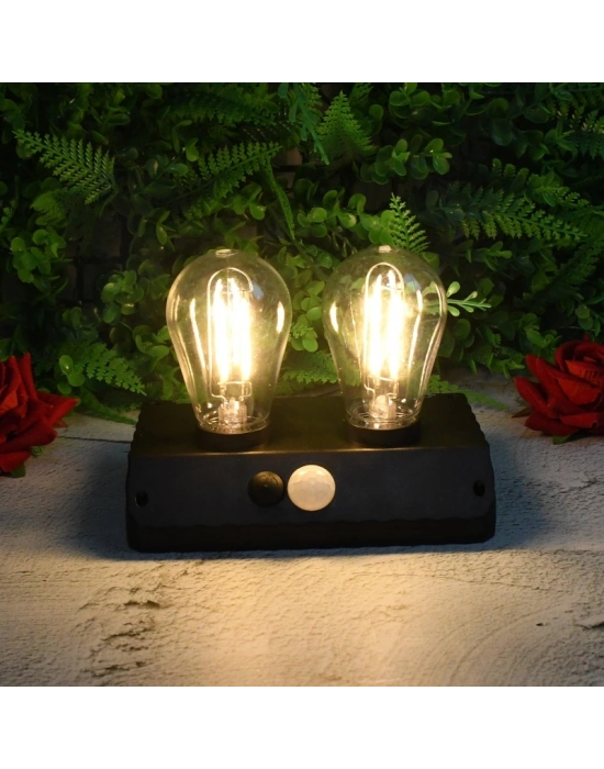 Sensörlü Solar İkili LED Ampul Lamba - Çift Başlıklı - Güneş Enerjili Aydınlatma