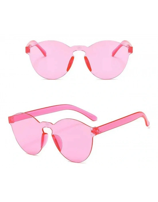 Sert Mika Oval Şekilli Çerçevesiz Pembe Gözlük Retro Parti 5x14 Cm