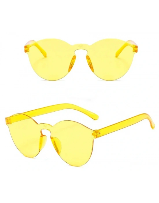 Sert Mika Oval Şekilli Çerçevesiz Sarı Gözlük Retro Parti 5x14 Cm