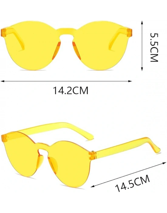 Sert Mika Oval Şekilli Çerçevesiz Sarı Gözlük Retro Parti 5x14 Cm