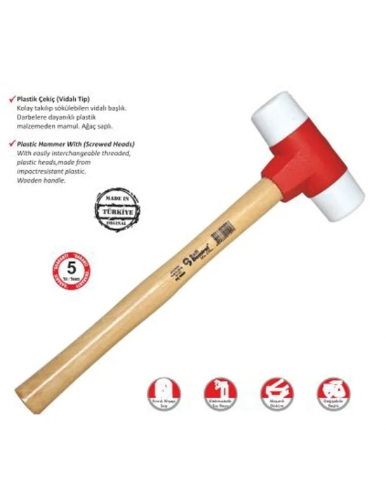 Sert Plastik Çekiç No:30 - Ahşap Saplı
