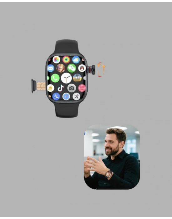 ® Sesli Arama Özellikli SIM Kartlı Siyah Akıllı Saat