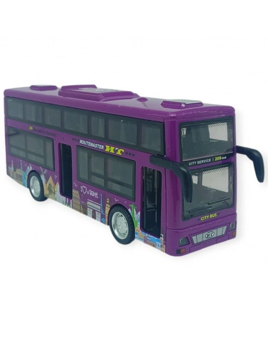 Sesli Işıklı Çift Katlı Otobüs 20 cm - Mor
