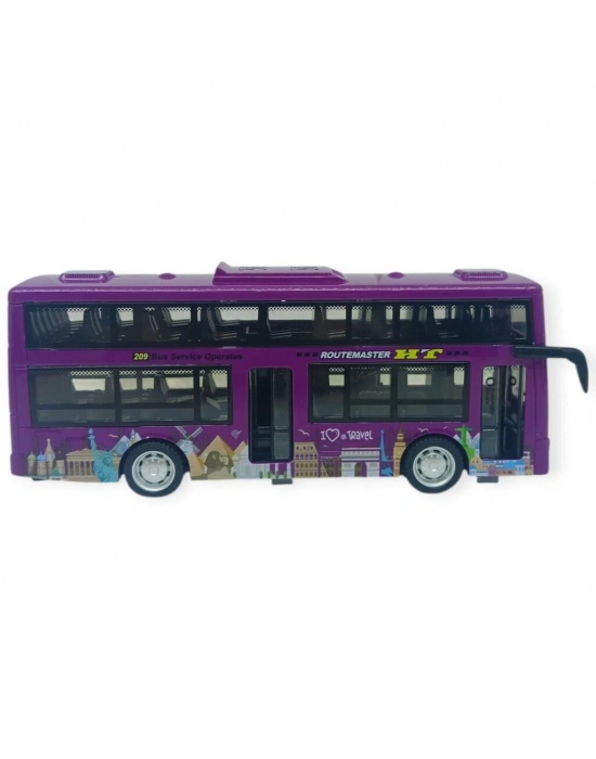 Sesli Işıklı Çift Katlı Otobüs 20 cm - Mor