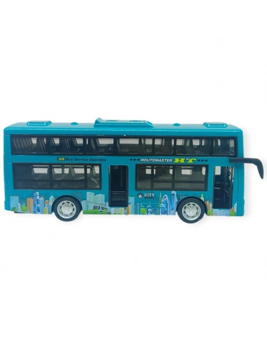 Sesli Işıklı Çift Katlı Otobüs 20 cm - Yeşil