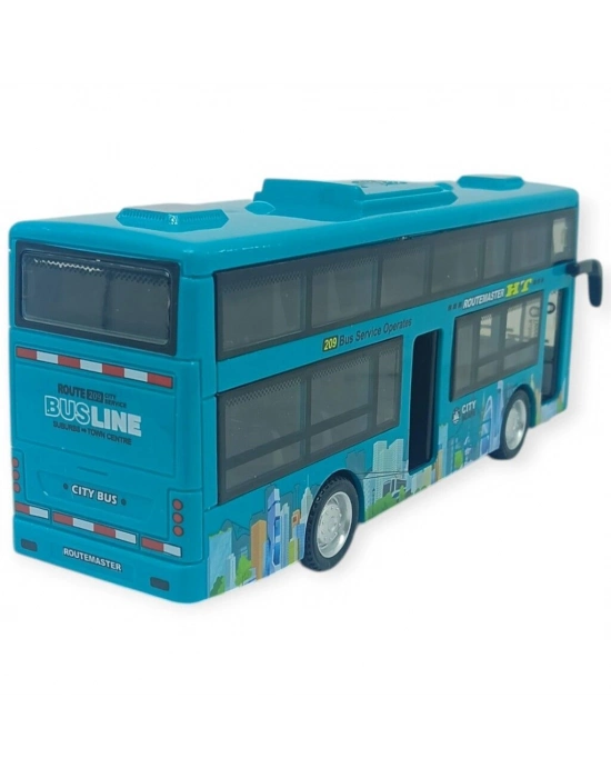 Sesli Işıklı Çift Katlı Otobüs 20 cm - Yeşil