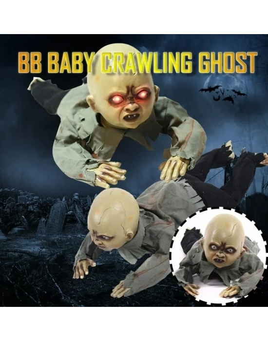 Sesli Işıklı Ve Sensörlü Yerde Emekleyen Hareketli Bebek Hayalet Zombi Dekor 30x85 Cm