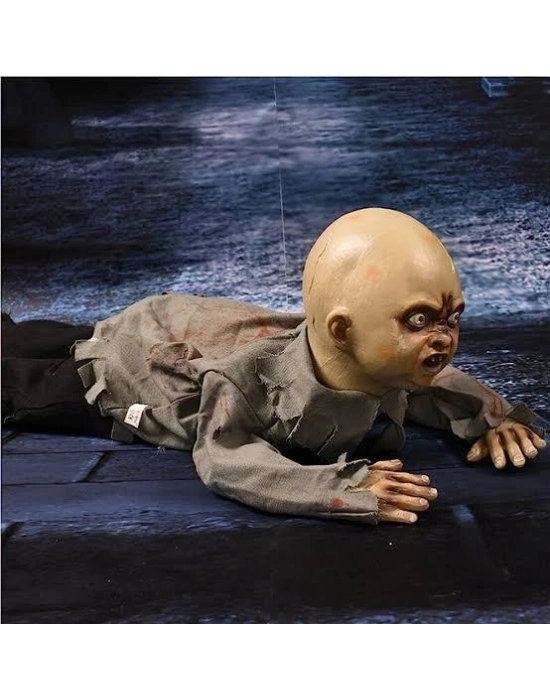 Sesli Işıklı Ve Sensörlü Yerde Emekleyen Hareketli Bebek Hayalet Zombi Dekor 30x85 Cm
