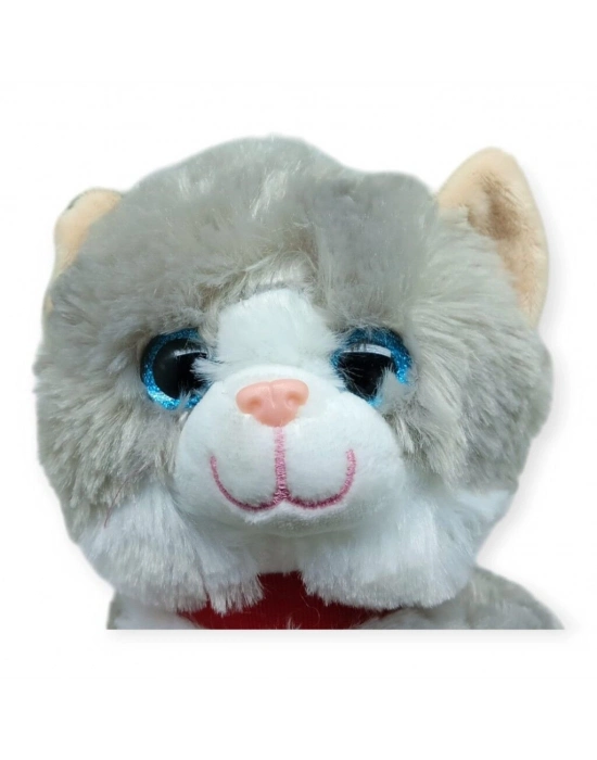 Sesli Peluş Kedi 25 cm - Gri