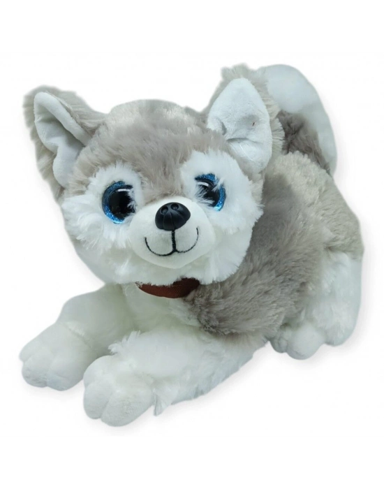 Sesli Peluş Yatan Köpek 25 cm - Gri