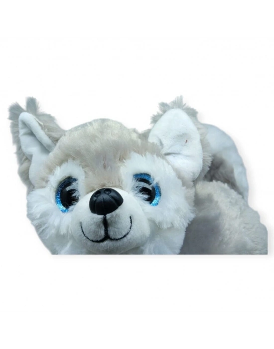 Sesli Peluş Yatan Köpek 25 cm - Gri