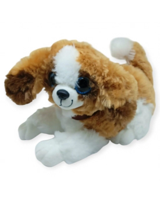 Sesli Peluş Yatan Köpek 25 cm - Kahve Beyaz