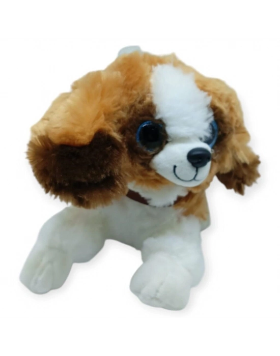 Sesli Peluş Yatan Köpek 25 cm - Kahve Beyaz