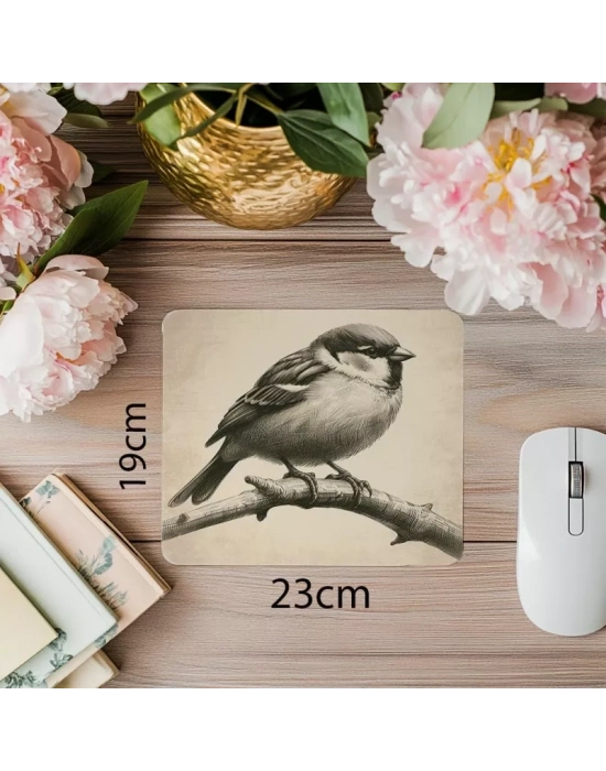 Sessiz Doğa Temalı Serçe Mouse Pad - 19x23 cm 2 mm Dikdörtgen İthal Baskılı Mouse Pad