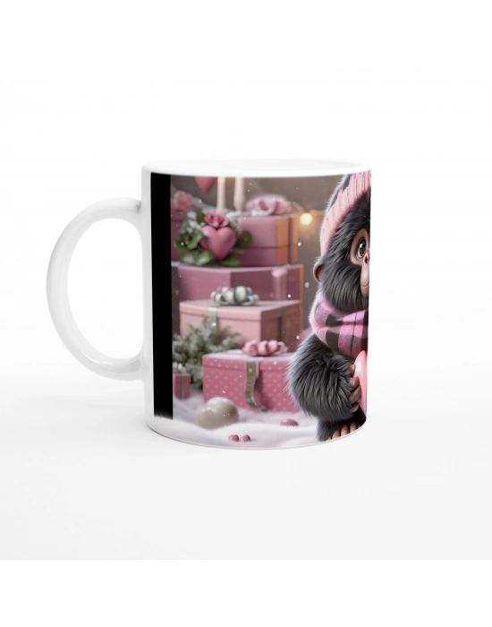 Sevgi Dolu Bebek Goril Temalı Kış Konseptli Baskılı Kupa Bardak