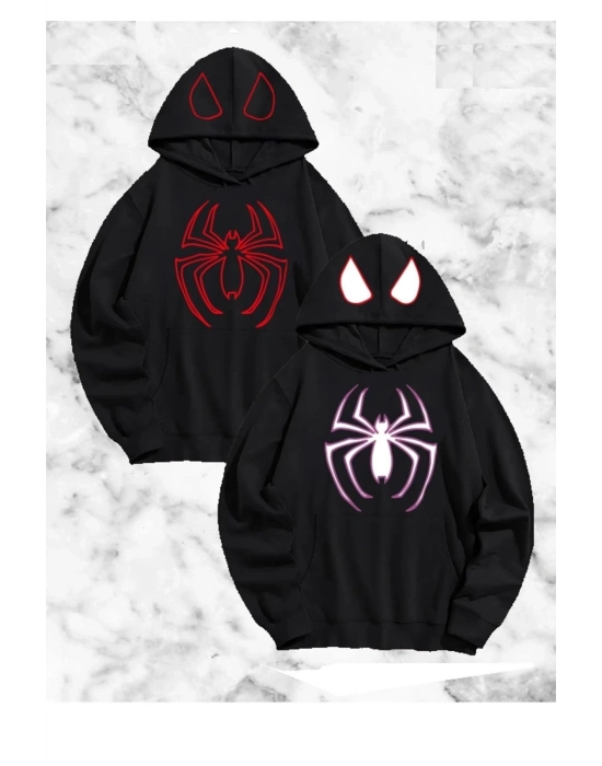 Sevgili Çift Kombini Örümcek Baskılı Kapüşonlu Sweatshirt Hoodie - Siyah