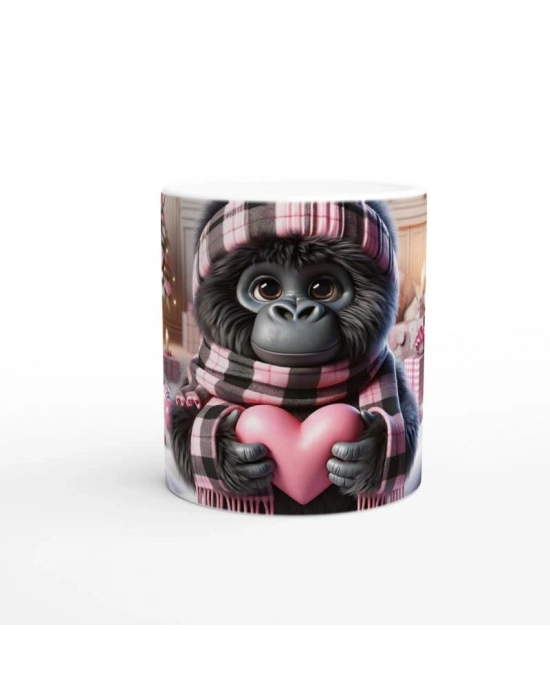 Sevgili Hediye Paketi Temalı Sevimli Goril Baskılı Kupa Bardak