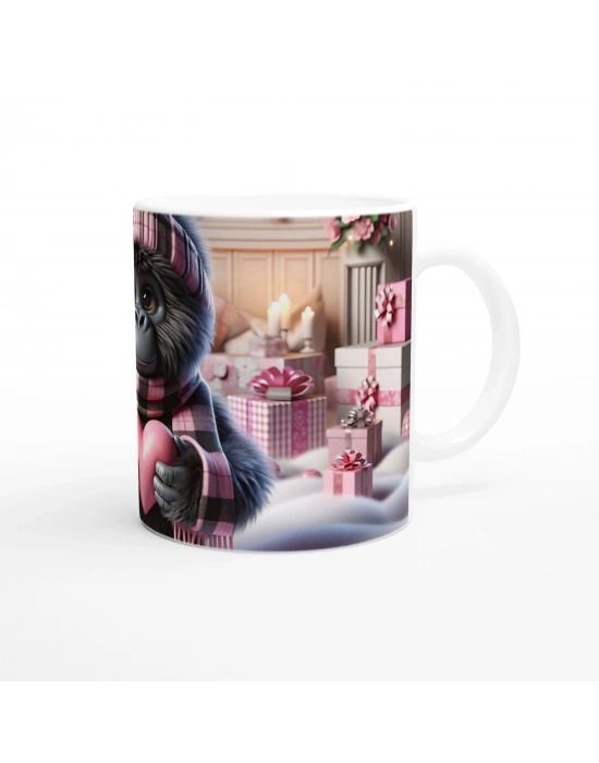 Sevgili Hediye Paketi Temalı Sevimli Goril Baskılı Kupa Bardak