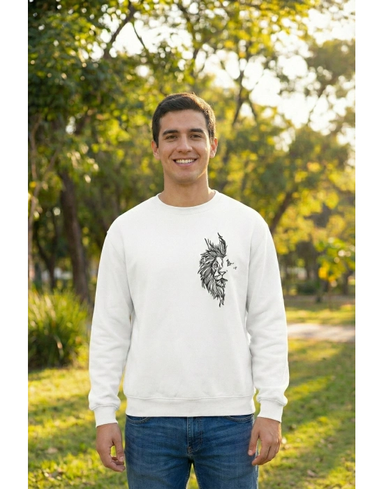 Sevgililer Günü Baskılı Oversize Bisiklet Yaka Sweatshirt - Beyaz
