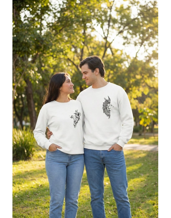 Sevgililer Günü Baskılı Oversize Bisiklet Yaka Sweatshirt - Beyaz