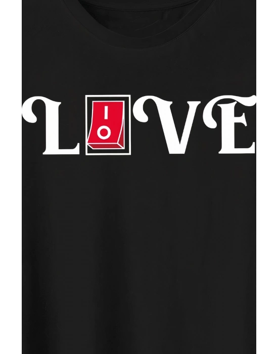 Sevgililer Günü İçin Özel Tasarım Love Baskılı T-shirt - Siyah -