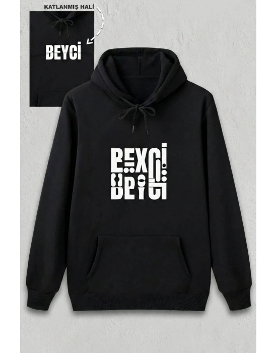 Sevgililer Günü Özel Kapüşonlu Beyci Baskılı Oversize Sweatshirt - Siyah