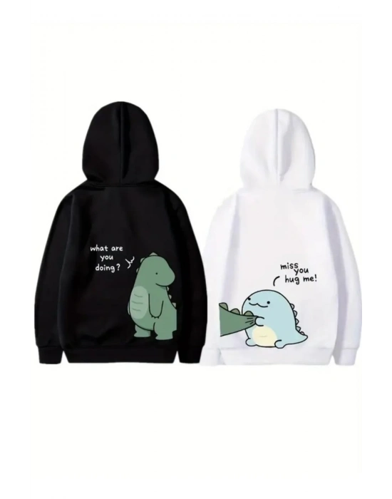 Sevgililer Günü Özel Unisex Kapüşonlu Baskılı Oversize Sweatshirt - Siyah