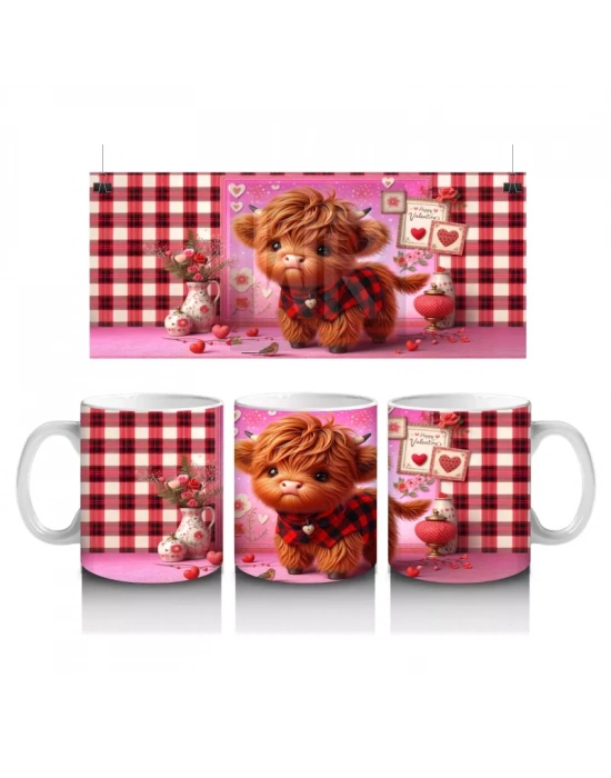 Sevgililer Günü Temalı Minik Buzağı - Baskılı Kahve Kupası