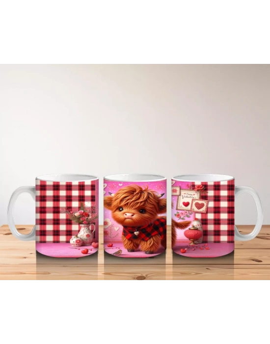 Sevgililer Günü Temalı Minik Buzağı - Baskılı Kahve Kupası