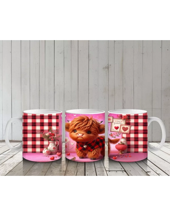 Sevgililer Günü Temalı Minik Buzağı - Baskılı Kahve Kupası