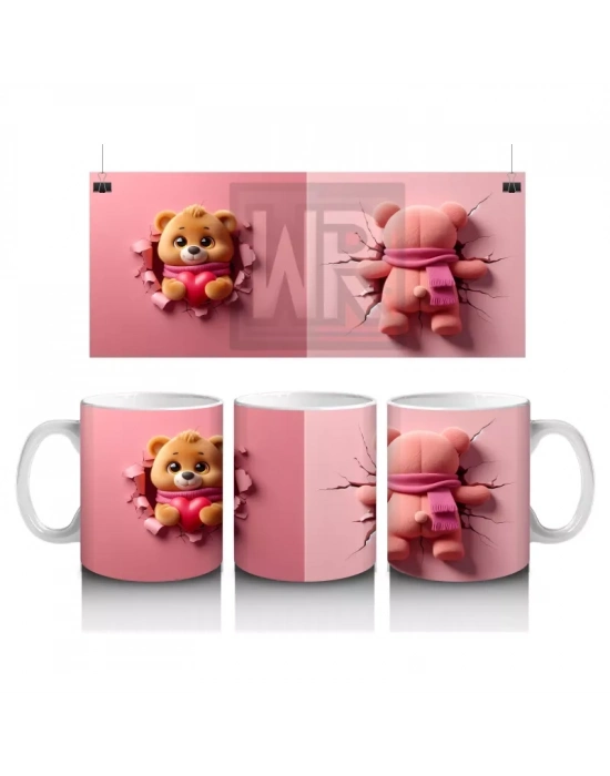 Sevimli Ayıcık ve Atkılı Karakter Figürü – Baskılı Kahve Kupası