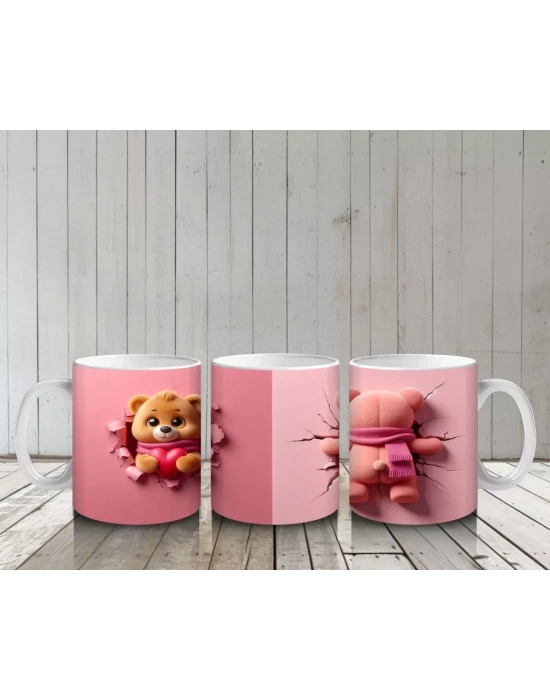 Sevimli Ayıcık ve Atkılı Karakter Figürü – Baskılı Kahve Kupası