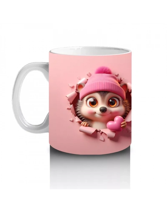 Sevimli Bebek ve Bere Takmış Oyuncak Kirpi – Baskılı Kahve Kupası