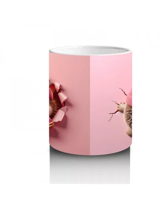 Sevimli Bebek ve Bere Takmış Oyuncak Kirpi – Baskılı Kahve Kupası