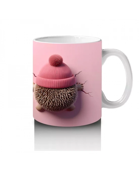 Sevimli Bebek ve Bere Takmış Oyuncak Kirpi – Baskılı Kahve Kupası