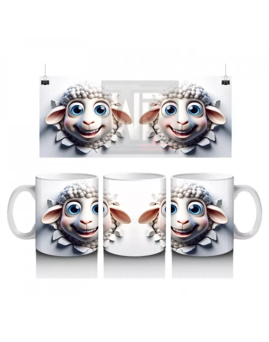 Sevimli Çift Kuzu Figürüyle Neşeli Tasarım - Baskılı Kahve Kupası