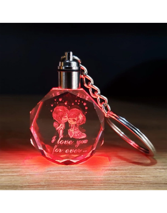 Sevimli Çift Tasarımlı Kristal Renk Değiştiren Anahtarlık