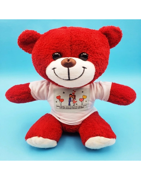 Sevimli Çiftler Tişörtlü Kırmızı Ayı