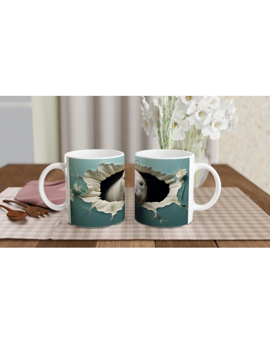 Sevimli Fok Balığı ve Çiçek Detaylı Su Altı Temalı Kupa Bardak