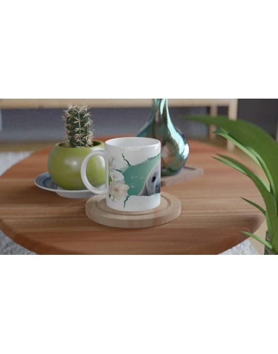 Sevimli Fok ve Çiçek Detaylı Su Altı Temalı Kupa Bardak