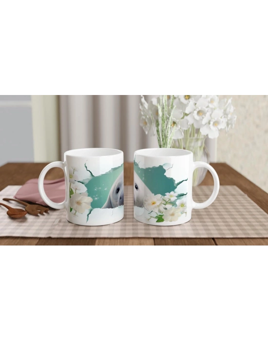 Sevimli Fok ve Çiçek Detaylı Su Altı Temalı Kupa Bardak