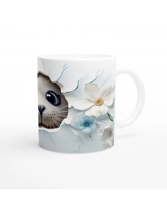 Sevimli Fok Yavrusu ve Çiçek Desenli Su Altı Temalı Kupa Bardak